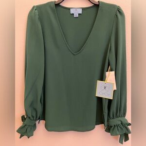 CeCe V-Neck Alpine Green Blouse - NWT - XS